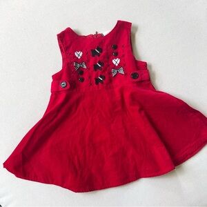 Vintage Baby Corduroy Red Sleeveless Scottie Dress with Hearts & Bows 18 Months